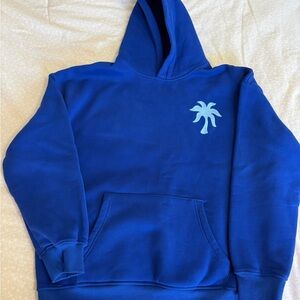 Pink palm puff  Royal Blue Hoodie